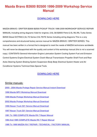 download Mazda Bravo Drifter B2600 B2500 Truck workshop manual